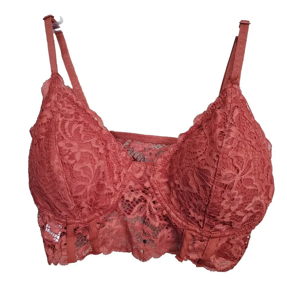Danskin Intimates Burnt Orange Lace Padded Bralette Size XL